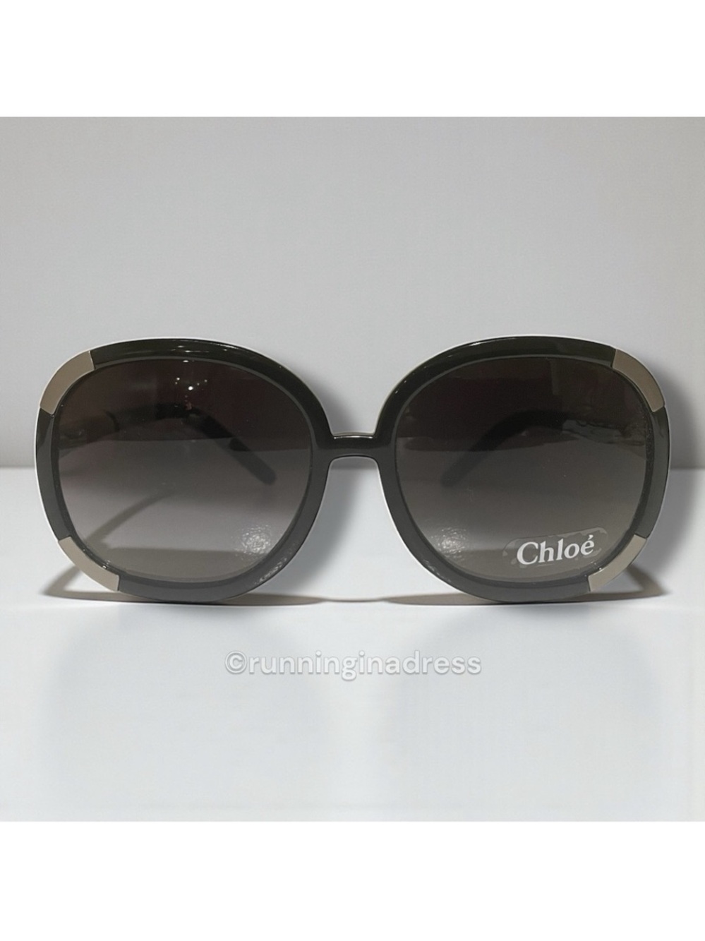 NWOT Chloé Myrte CL2119 Oversized Sunglasses Black Silver Full Set